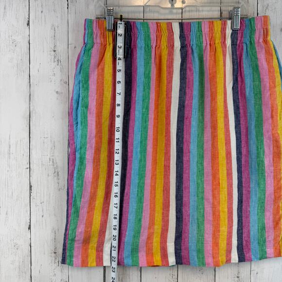 J. Crew Rainbow Stripe Linen Pull-on Knee-Length Skirt Pockets AO793 Size Large - Picture 13 of 15